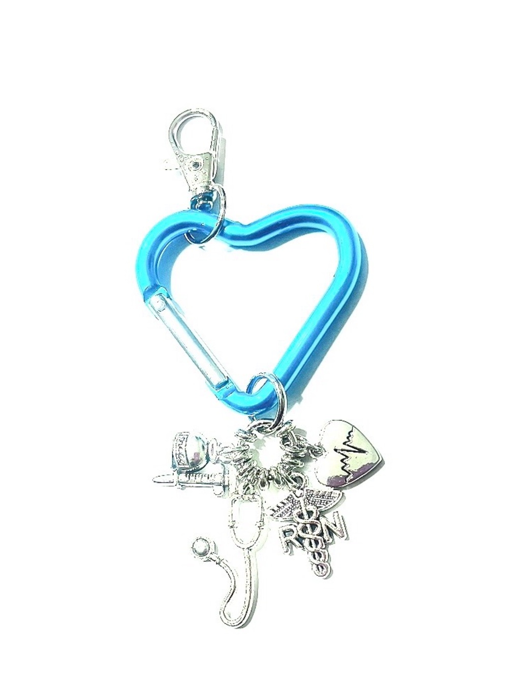 Turquoise Heart Carabiner Keychain with Nurse Medical Charms